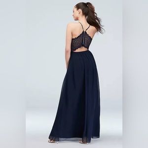Le Chateau Glittery Lace Deep-V Skinny-Strap Prom / Bridesmaid Dress